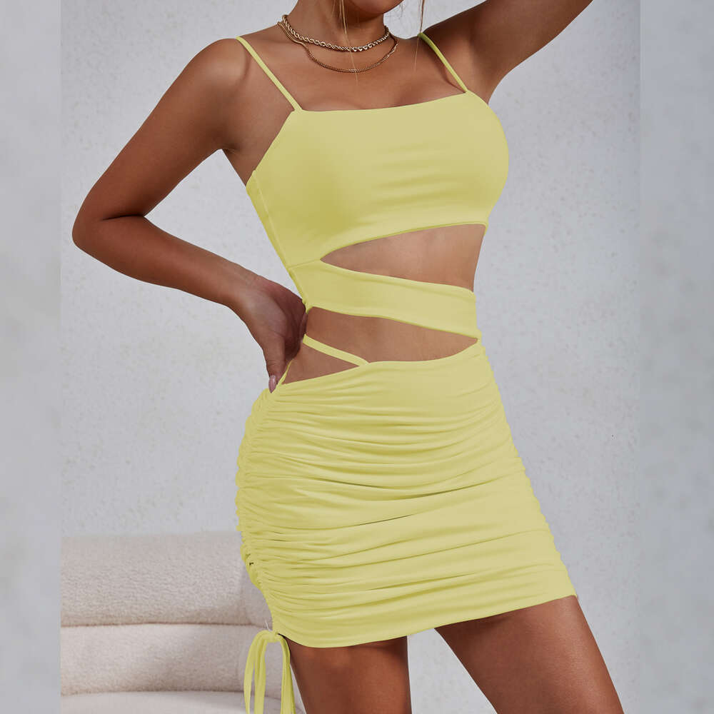 New Summer Women's 2023 Sexy Strap Hollow Pleated Dress F51332