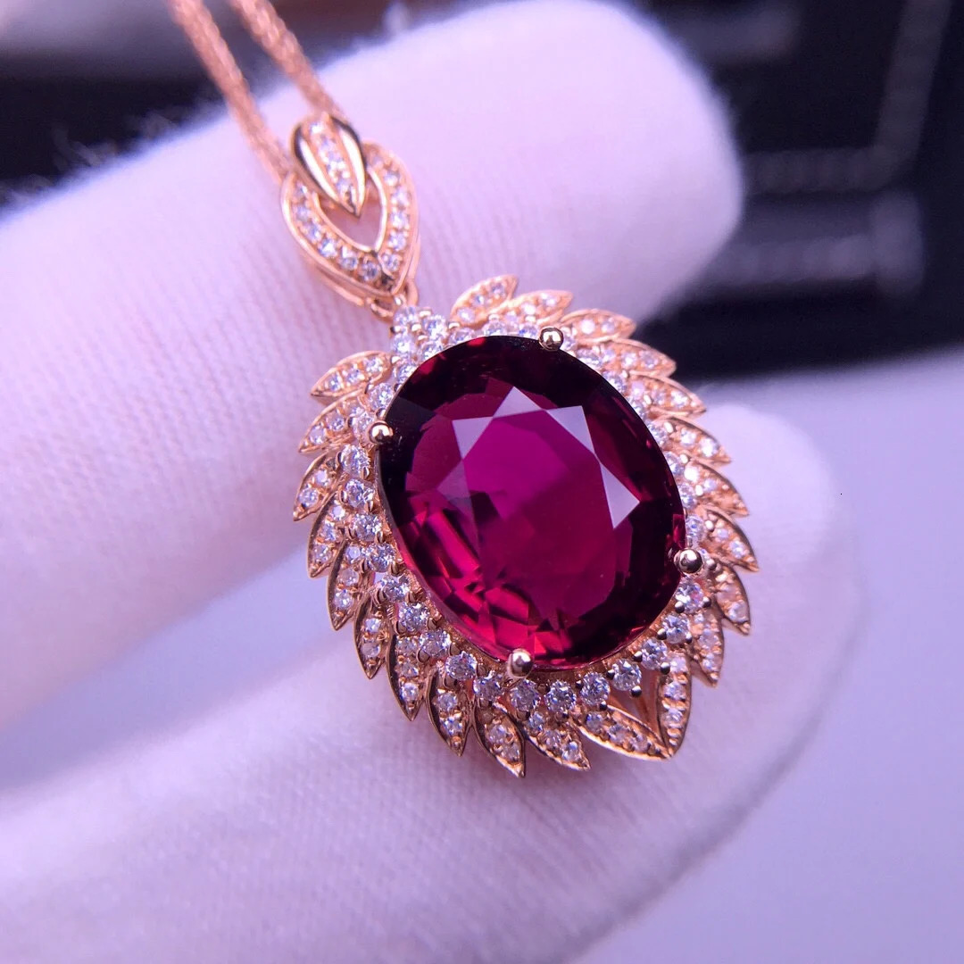 E401 Tourmaline Pendant Fine Jewelry Real 18 K Gold 100 Natural Rubi 71ct Gemstones Diamond Necklace 240511