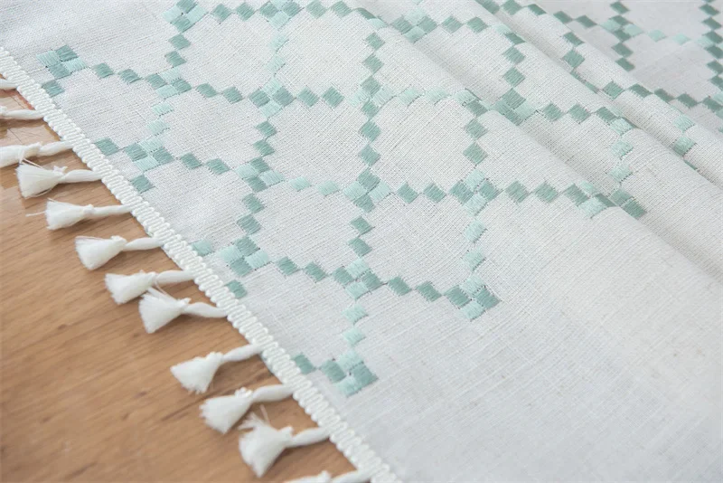 Processing Embroidery Tassel Tablecloth Coffee Cotton Linen Rectangular Table Mat Wholesale S5KW01