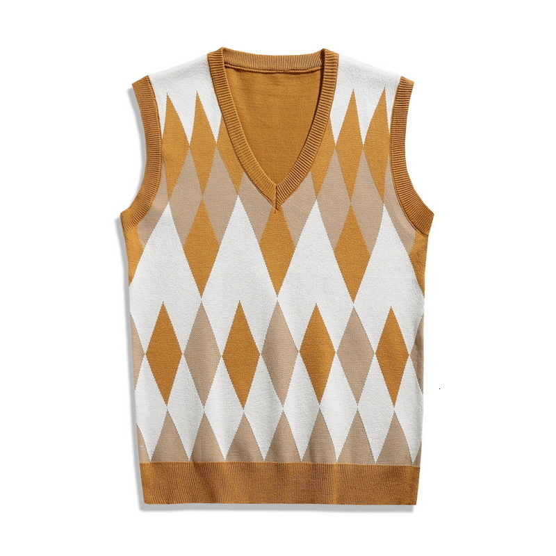 2024 Spring Mens Colored V-neck Knitted Vest Loose Couple Sleeveless Kam Shoulder Sweater Tank Top Horse Clip 210507