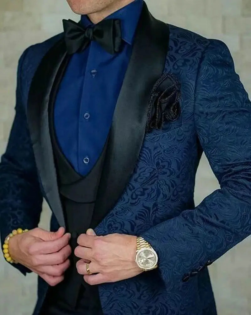SZMANLIZI MALE COSTUMES Mens Wedding Suits Custom Made Black Floral Smoking Tuxedo Jacket 3 Piece Groom Terno Suits For Men 240429
