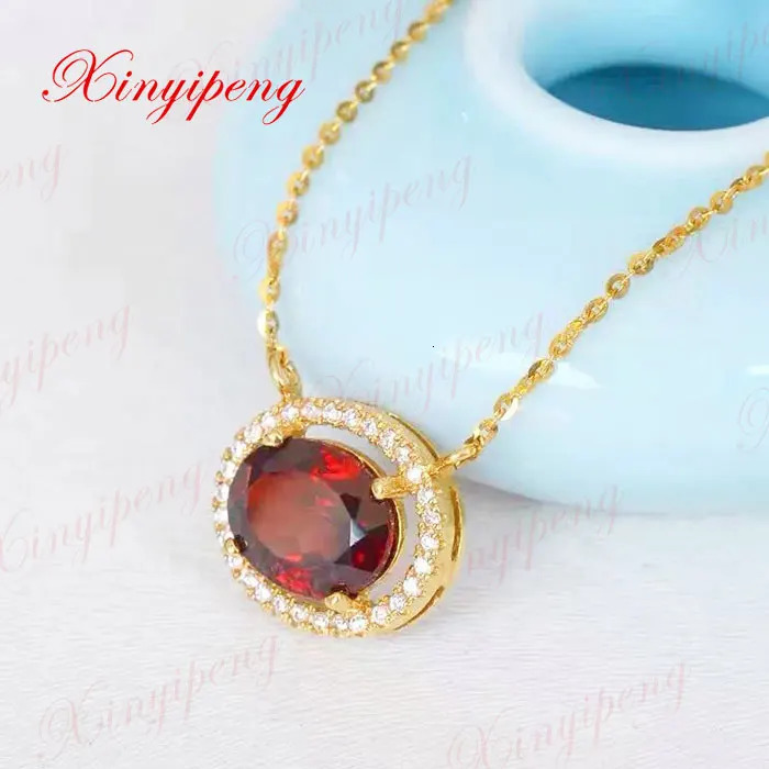 18 k gold necklaces natural garnet pendants Fashion contracted joker 240511