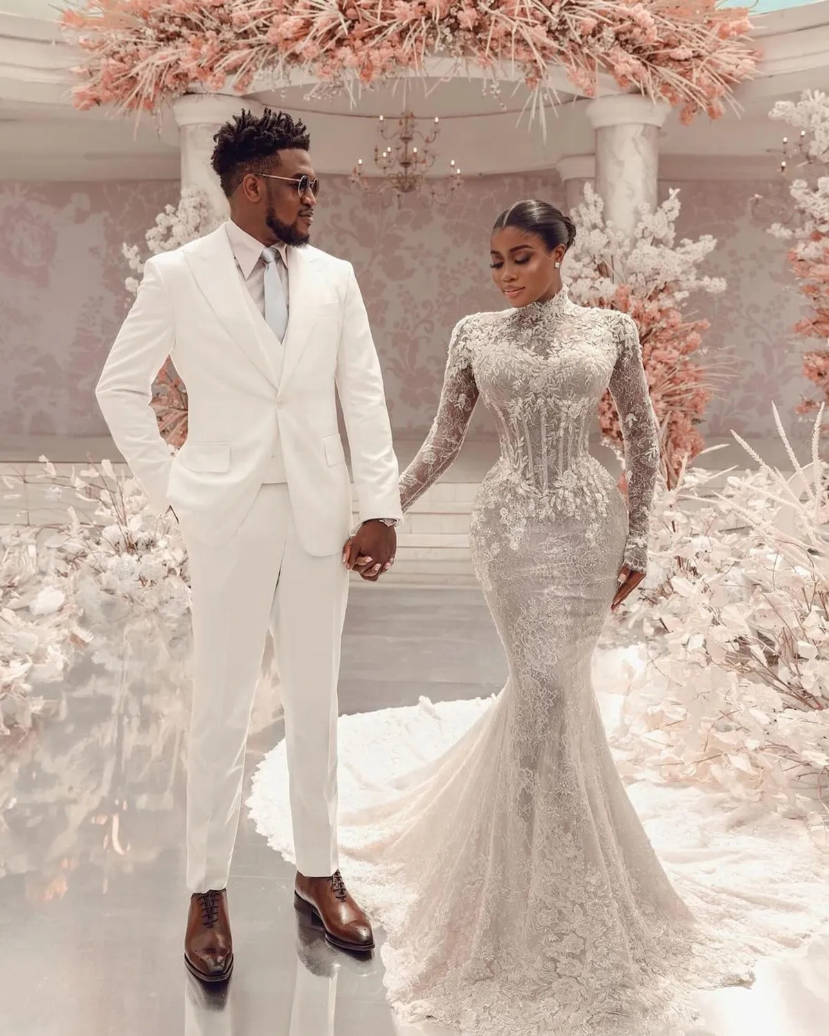 Muslim Lace Mermaid Wedding Dresses 2024 High Neck Long Sleeve Robe De Soiree Boho Bridal Gowns Custom Made Bride Dress