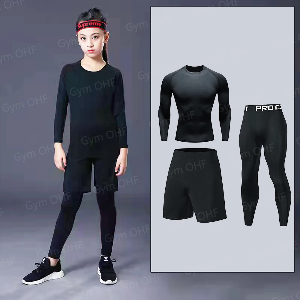 Kids Compression Shirt Boys Sport Training T shirt And Shorts Gymnastics Clothing Childrens Soccer In 240510