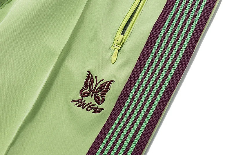 Fashion Needles Classic Embroidery Butterfly Track Men Women Pants Purple Red Stripe Wide Hem Suits Tracksuit 240511