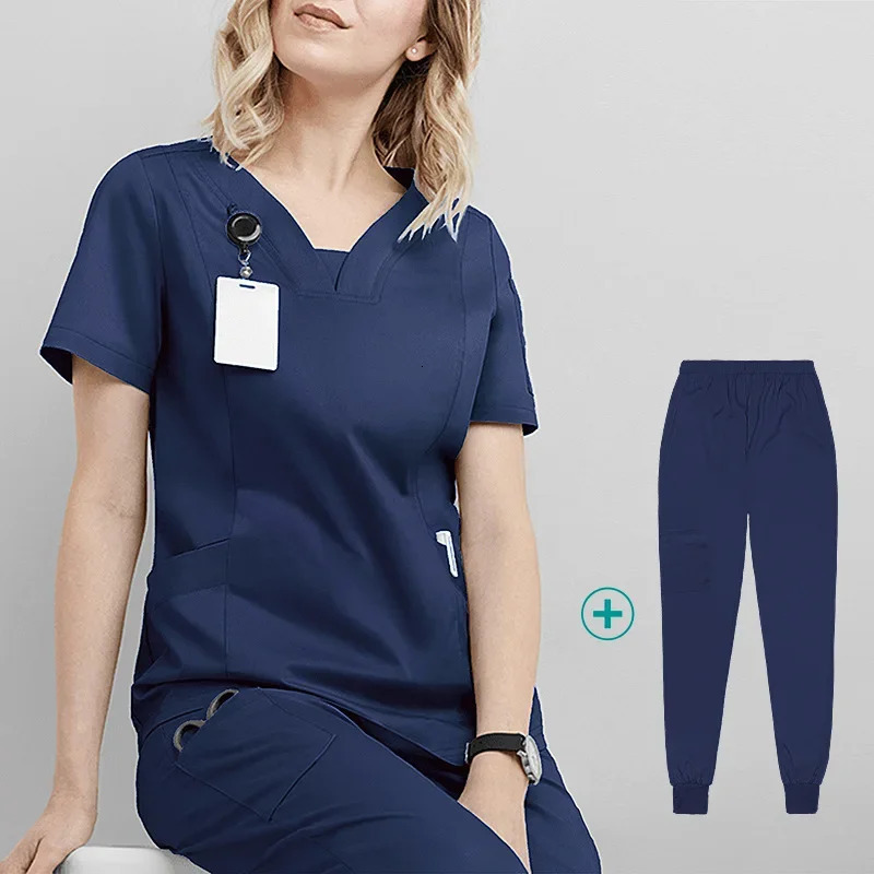 Women Uniforms Elastic Scrubs Sets Hospital Gowns Short Sleeve Tops Pant Nursing Accessories Doctors Clothes 240420