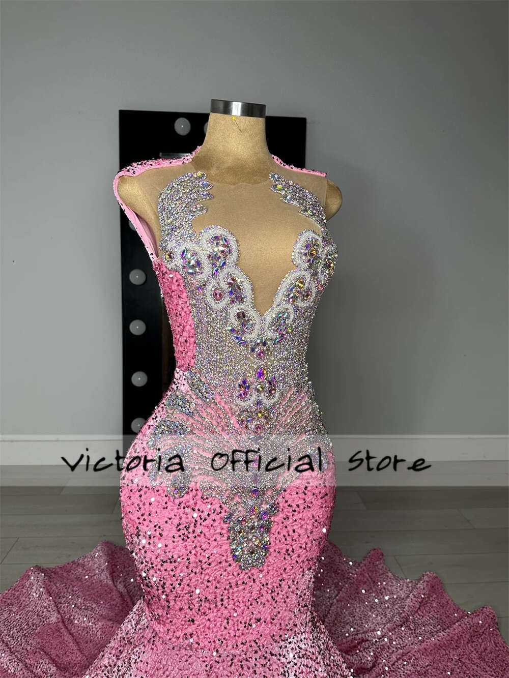 Pink Veet Sequin Sier Rhie Long Gowns For Black Girls Beaded Dia African Mermaid Prom Dresses 2024 0228Lz