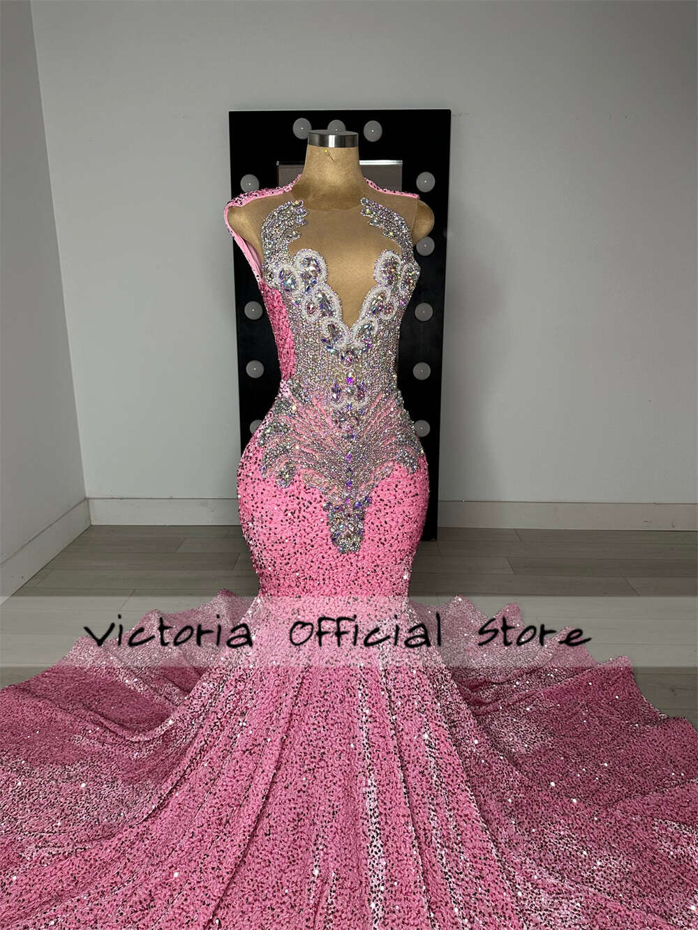 Pink Veet Sequin Sier Rhie Long Gowns For Black Girls Beaded Dia African Mermaid Prom Dresses 2024 0228Lz