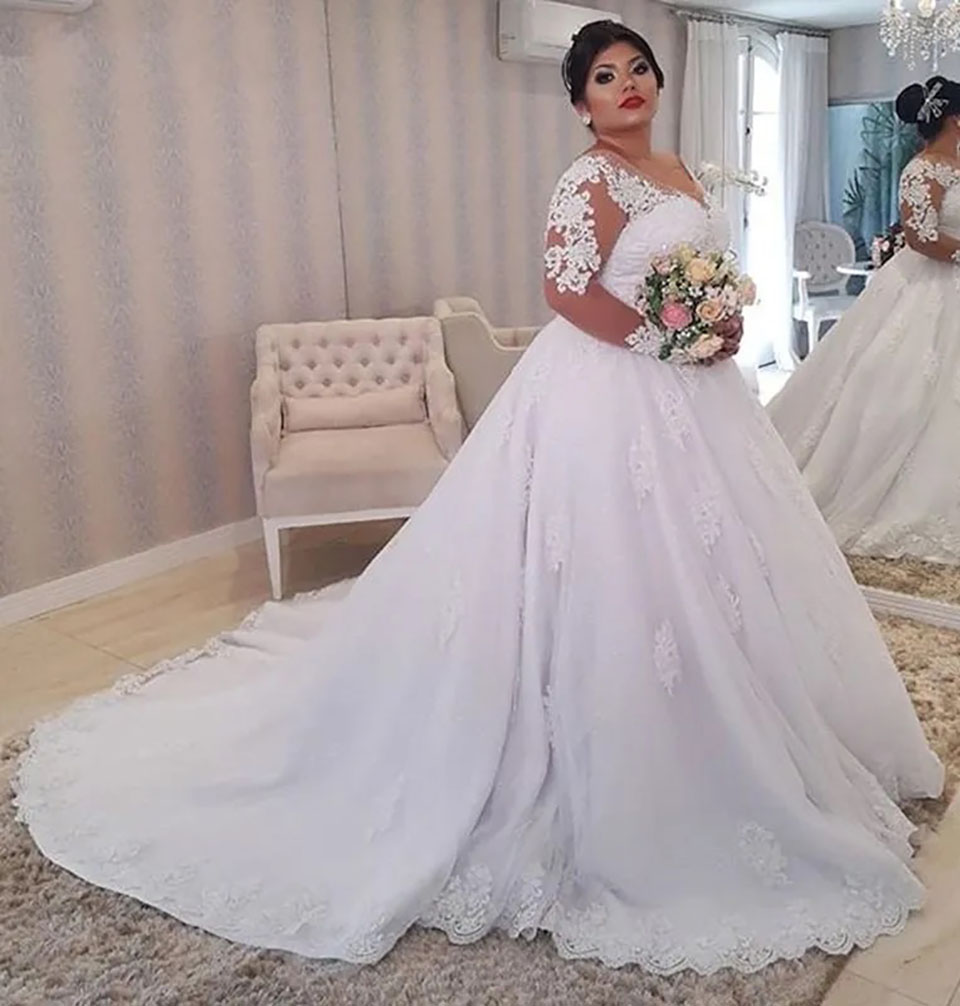 A-E Dresses Scoop Neck Long Sleeves Illusion Lace Appliques Country Beach Wedding Dress Bridal Gown Robe Mariage Vestido De Novia 0219