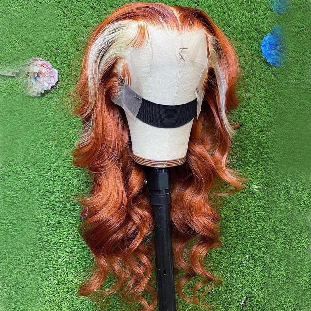 Long Honey Blonde Lace Frontal Human Hair Wig Ombre Ginger Orange Full Front Highlight 28 30 Inch Synthetic Deep Wave Wigs Suitable for any face shape