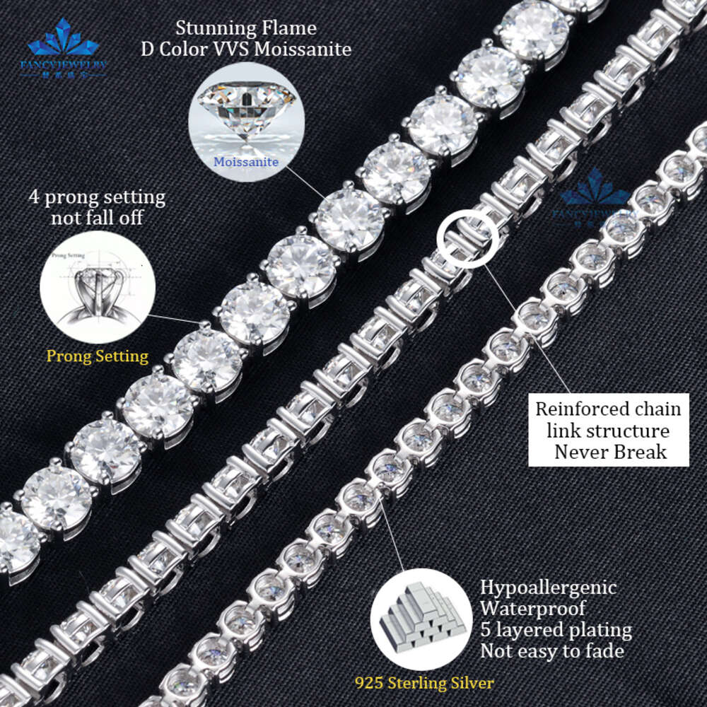 designer bracelet cuban k hip hop style gems chain unisex sterg sier iced out moissanite dia tennis bracelets necklace jewelry