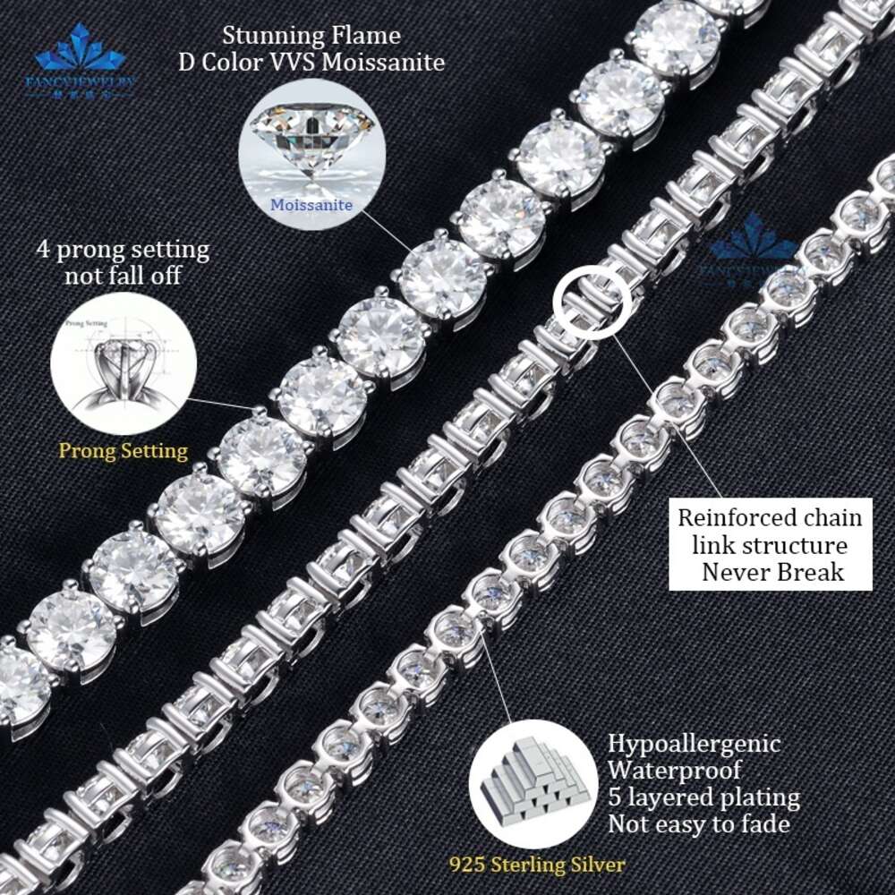 designer vvs necklace moissanite hip hop 2mm 3mm iced out diamond sterling sier 4mm 5mm woman tennis chain valentines day gift