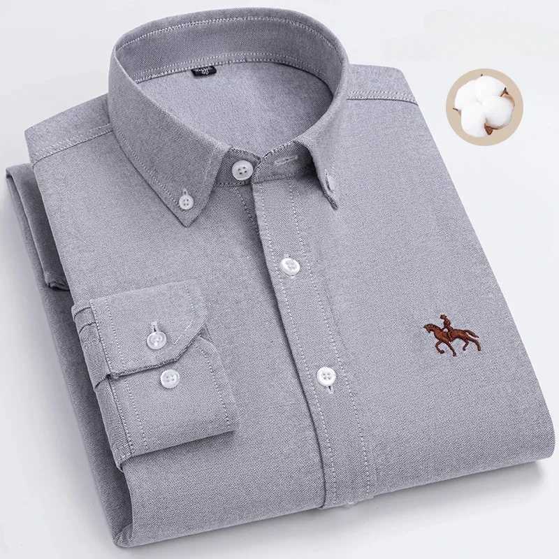 Men's Dress Shirts Large Size Mens Long Slve Shirt 100% Pure Cotton Business Leisure Pure Cotton Oxford Spun Shirt Mens Y240514