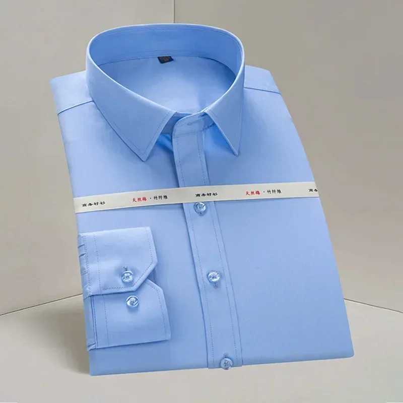 Men's Dress Shirts Mens formal shirt bamboo fiber long slved white business casual professional shirt non iron shirt Y240514