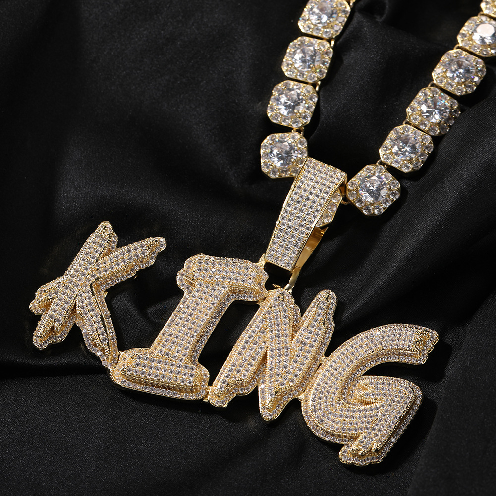 Hip Hop DIY A-Z Letters Custom Name Pendant Necklaces 5A Zircon Real Gold Plated