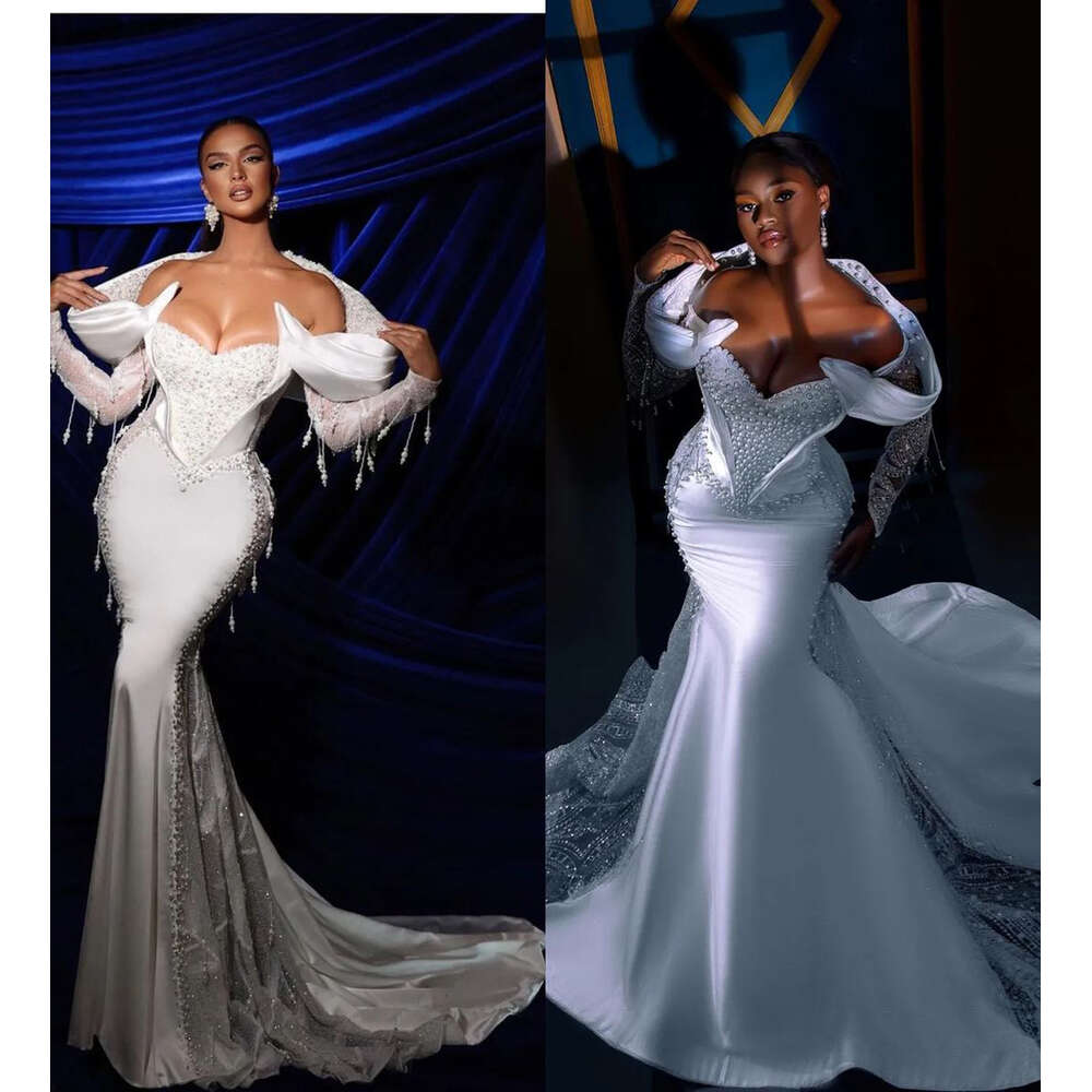 Designer Mermaid Wedding Dresses Pearls Beads Lace Sequins Tassels Satin Court Gown Bridal Custom Made Robe De Special