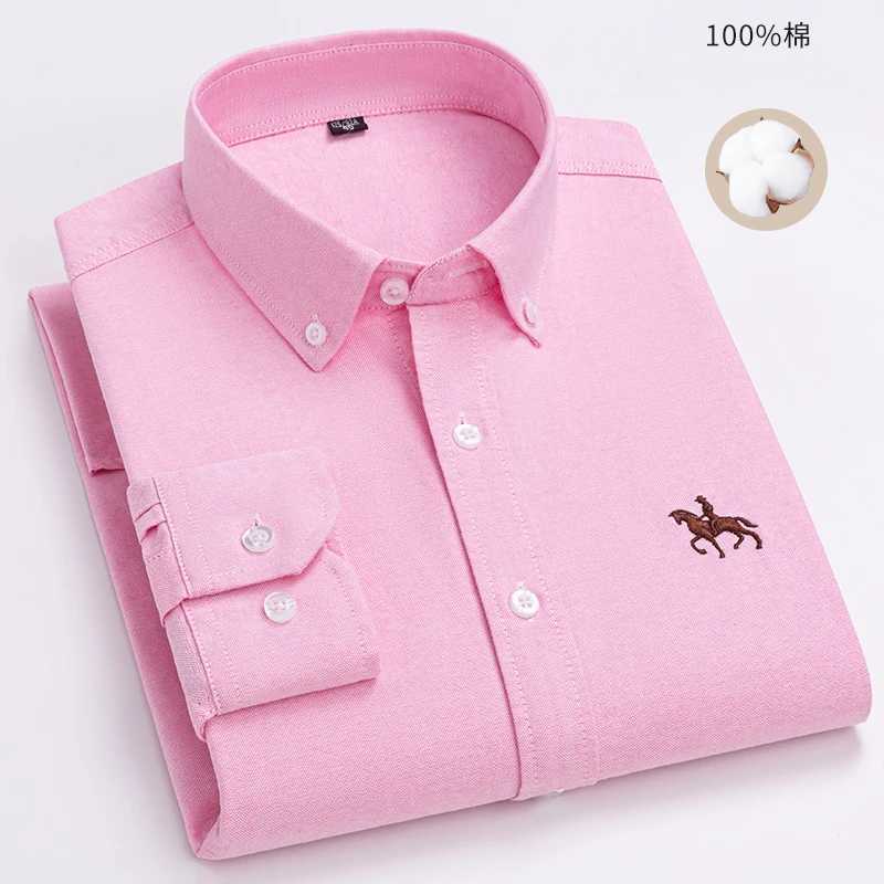 Men's Dress Shirts Large Size Mens Long Slve Shirt 100% Pure Cotton Business Leisure Pure Cotton Oxford Spun Shirt Mens Y240514
