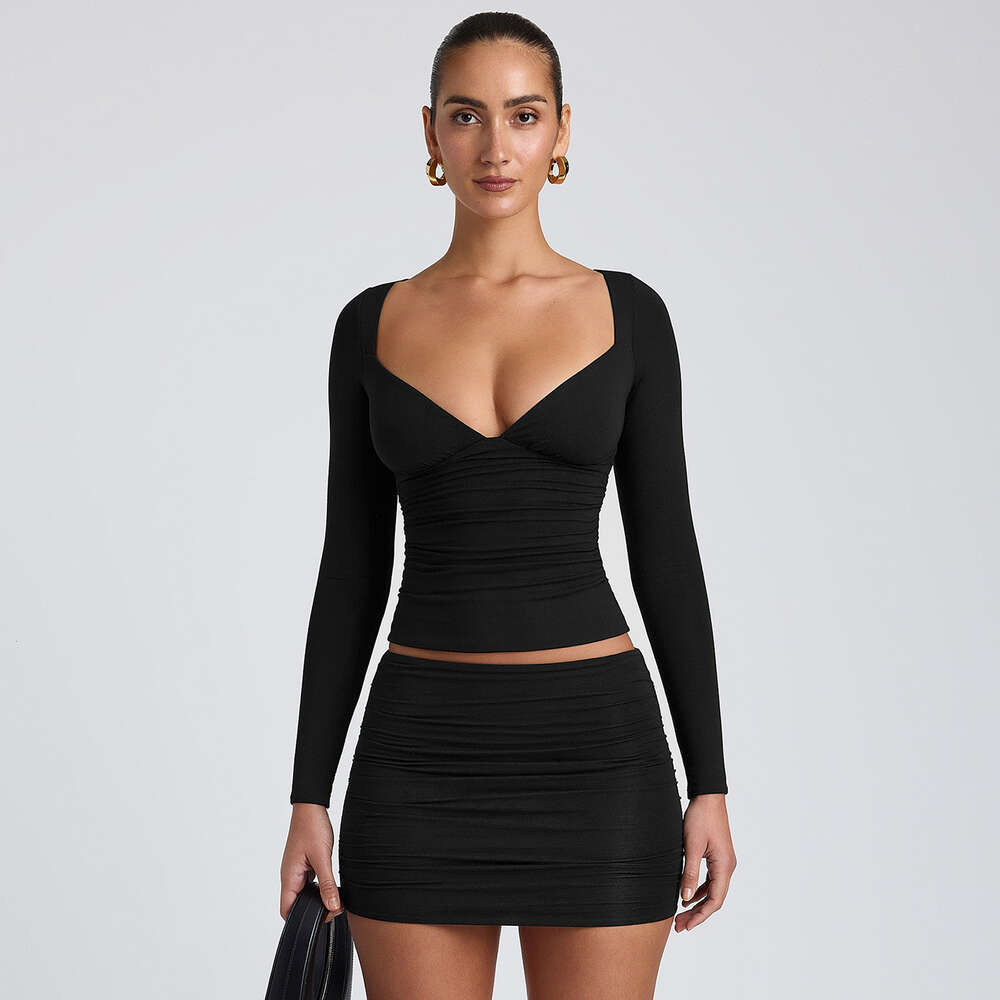 new Straight Y2K summer women's collar long sleeved T-shirt design with a light and mature style slim fit spicy girl top F51429 ddmySept nd mture