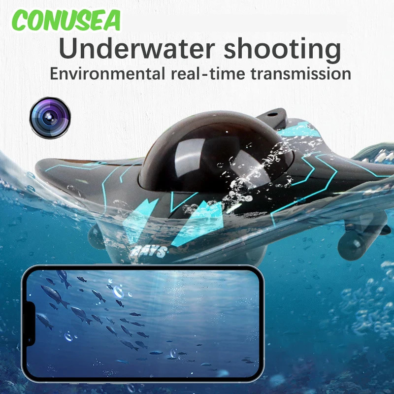 6Ch Rc Boat Submarine with Camera Underwater Remote Control Wifi Fpv Remote Control Boats Radio Control Toys for Children Gifts 240514