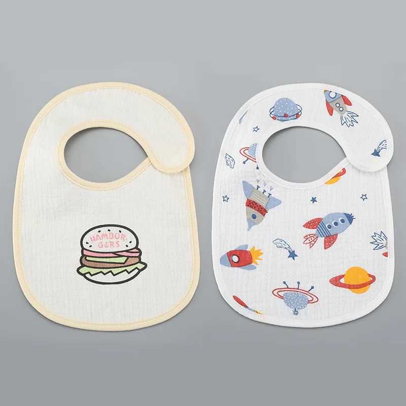 Bibs Burp Cloths 2pcs/set Summer Waterproof Baby Bibs New Cute Cotton Infant Bib Newborn Burp Cloths for Kids Boy Girl Soft Feeding Saliva TowelL4812