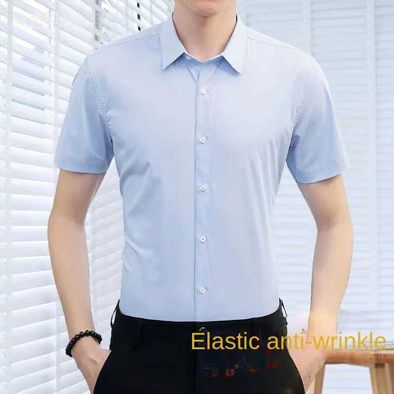 Men's Dress Shirts Shirt Mens Short Slve Summer Tooling White Shirt Business Suit Professional Half Slve Black Inch Iron-fr Wholesale Shirts Y240