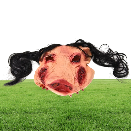 1PC Halloween Mask Scary Cosplay Costume Latex Holiday Supplies Novelty Halloween Mask Saw Pig Head Scary Masks With Hair9316424
