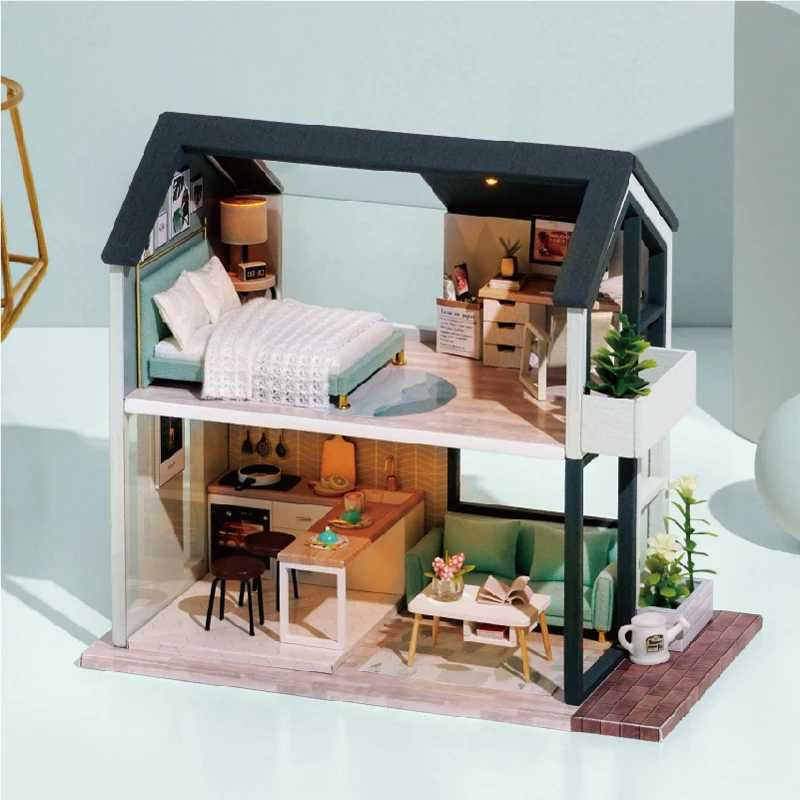 Architecture/DIY House DIY Doll House Wooden Doll Houses Miniature Dollhouse With Furniture Kit LED Toys for children Birthday Christmas Gift QL003