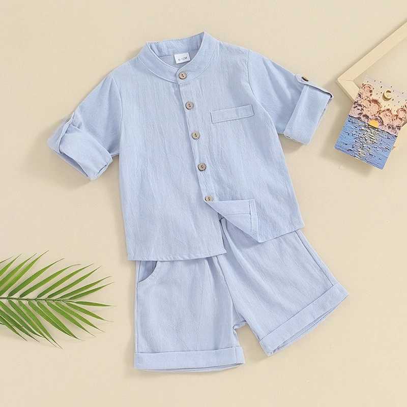 Clothing Sets 1-4years Baby Boy 2pcs Summer Outfit Short Sleeve Solid Color Button Up Shirt + Shorts Set Toddler Boys Clothes Set