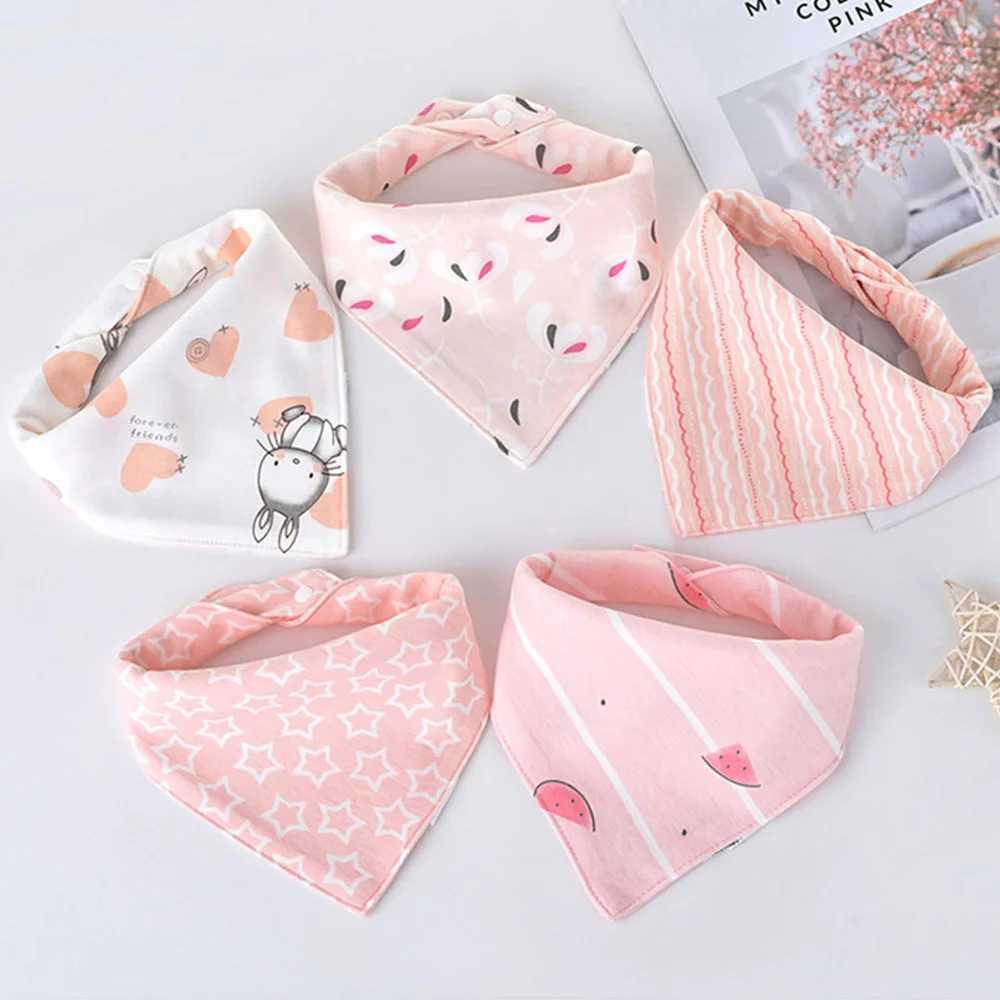 Bibs Burp Cloths 5pcs/lot Baby Bibs Triangle Double Cotton Bibs Cartoon Print Saliva Towel Baby Boys Girls Feeding Apron Cotton Bandana BibsL4812