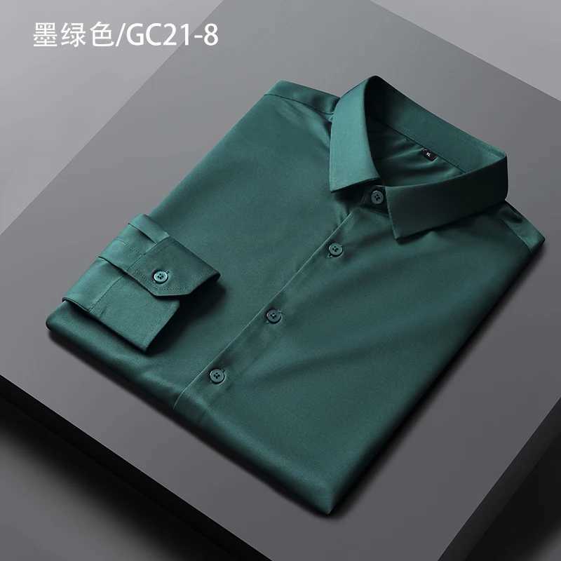 Men's Dress Shirts High elastic mens white shirt solid color business slim fitting non ironing professional work clothes long slved shirt Y240514