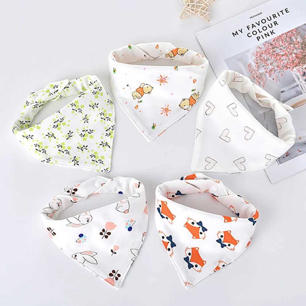 Bibs Burp Cloths 5pcs/lot Baby Bibs Triangle Double Cotton Bibs Cartoon Print Saliva Towel Baby Boys Girls Feeding Apron Cotton Bandana BibsL4812