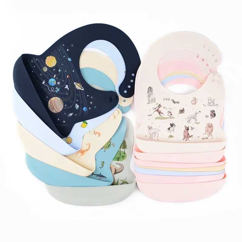 Bibs Burp Cloths Baby Bib Waterproof Silicone Feeding for Young Children Baby Saliva Towel Cartoon Apron Adjustable Cartoon BibL4812