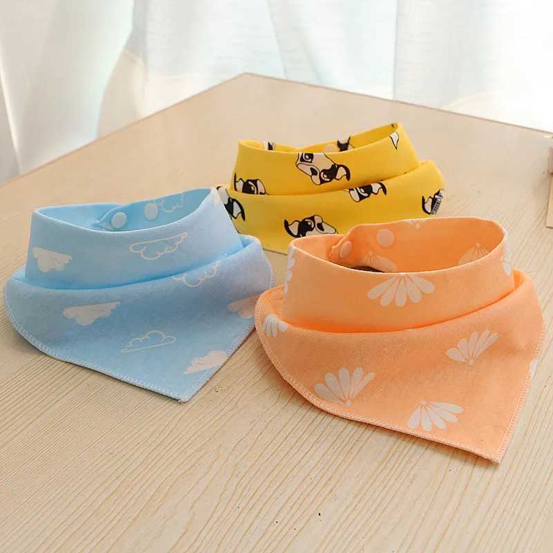 Bibs Burp Cloths 1pcs 100% Organic Cotton Baby Bibs Triangle Burp Cloths Cartoon Saliva Towel Baby Feeding Bibs Soft Absorbent Boys Girl BandanaL4812