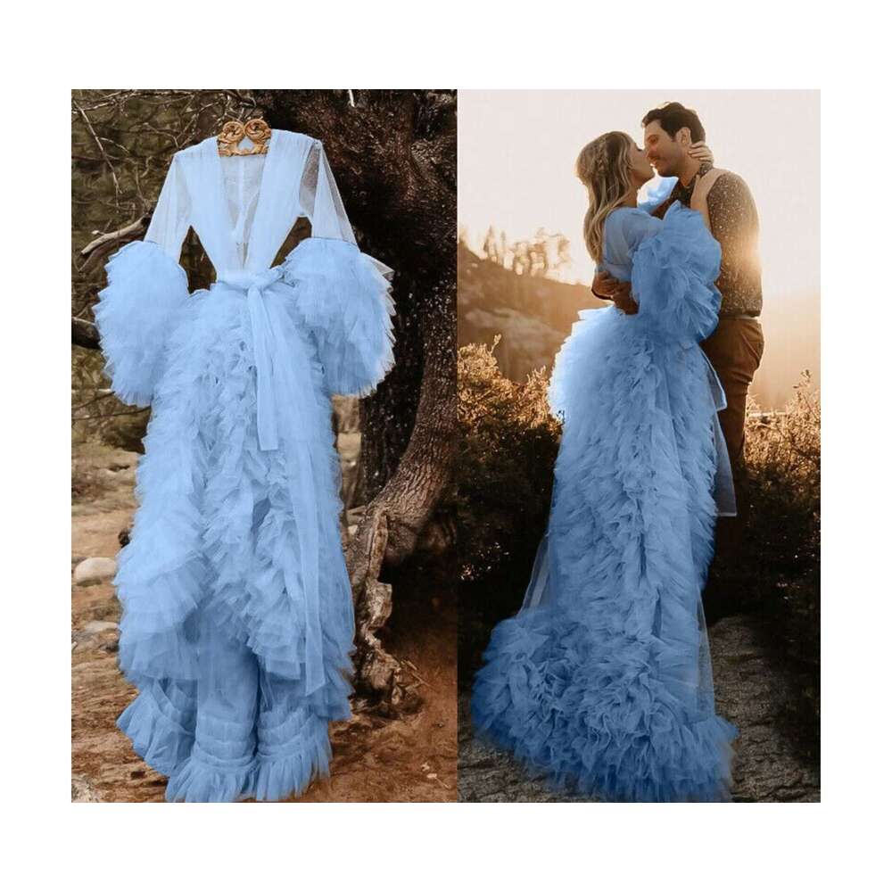 Ruffles Tulle Robe for Women Maternity Photoshoot Dress Puffy Pregnancy Dressing Gown prom AMZ
