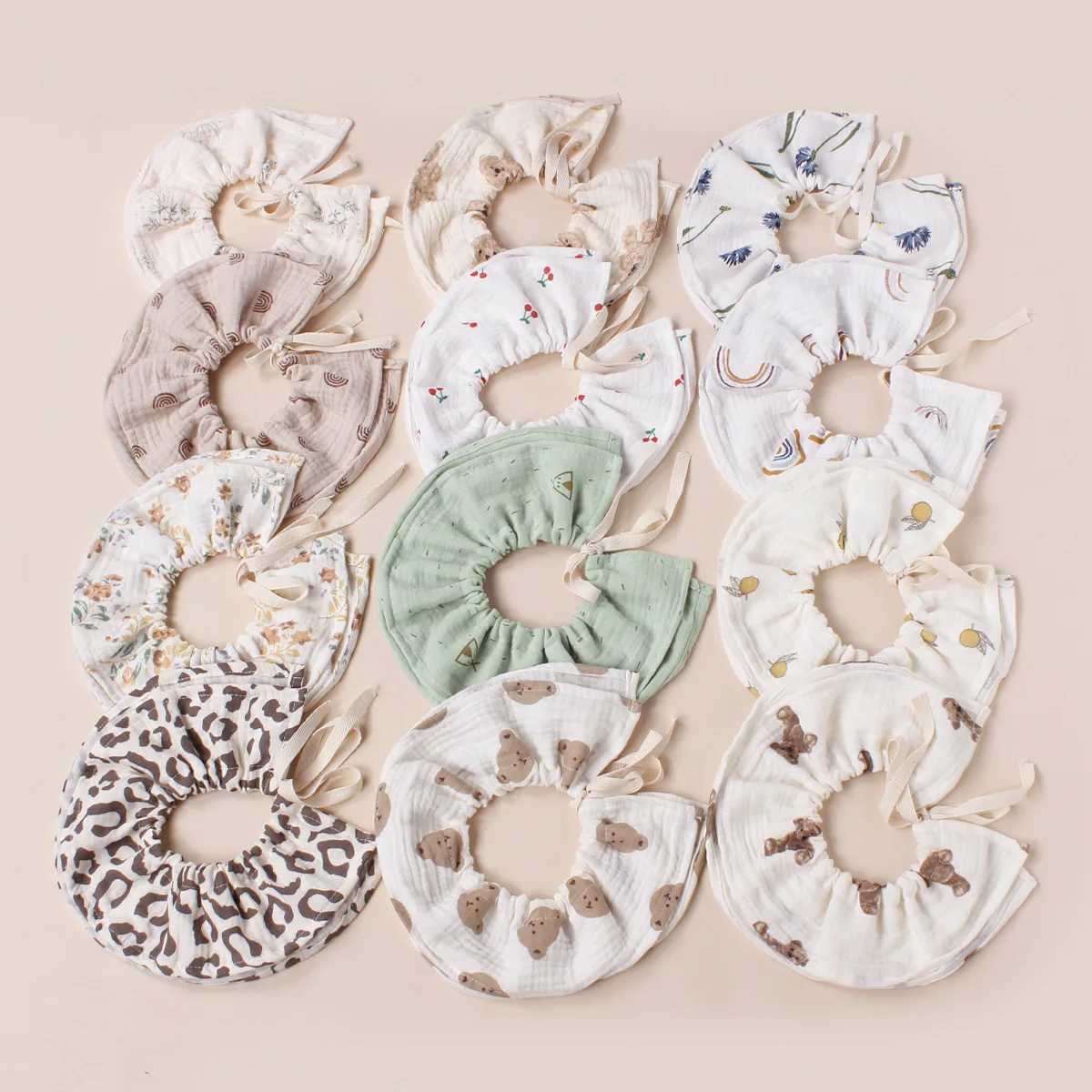 Bibs Burp Cloths Cotton Gauze Lace Up Baby Bibs New Print Saliva Towel Newborn Burp Cloths Bandana Scarf for Boys Girls Feeding Drool Bib SummerL4812