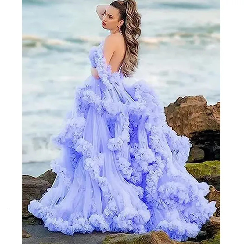 Sexy Maternity Gowns Poshoot V Neck Ruffles A Line Sweep Train Tulle Pregnant Women Maternity Dresses for Po Shoot 240513