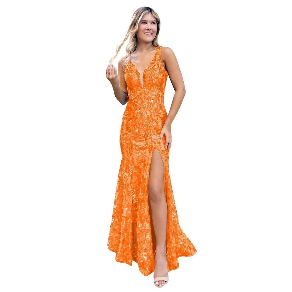 Sequin Appliques Prom Dresses 2024 Backless Sparkly Evening Dress for Women Mermaid Formal Gown with Slit prom AMZ