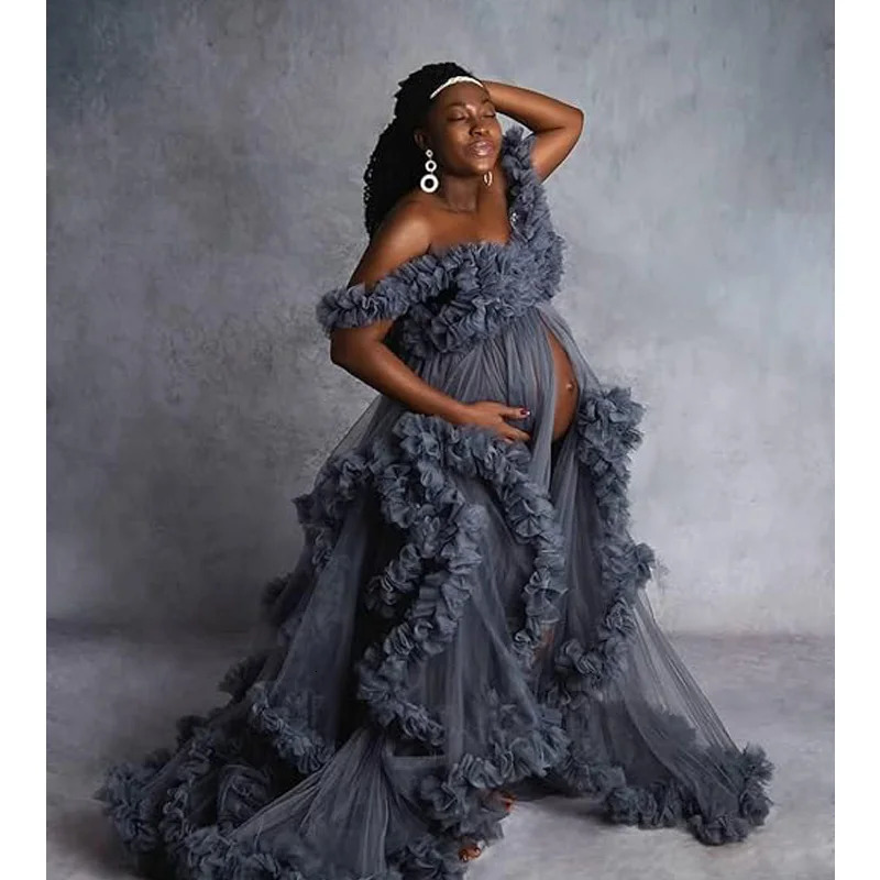 Sexy Maternity Gowns Poshoot V Neck Ruffles A Line Sweep Train Tulle Pregnant Women Maternity Dresses for Po Shoot 240513