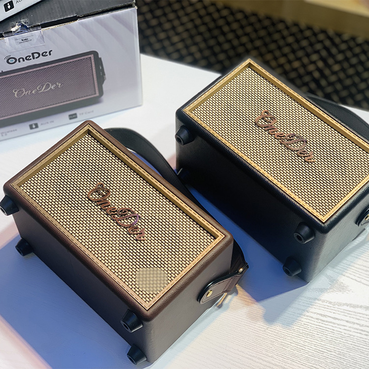 Retro leather Bluetooth speaker with heavy bass and light luxury, home decor, classical gift, Marshall style speaker