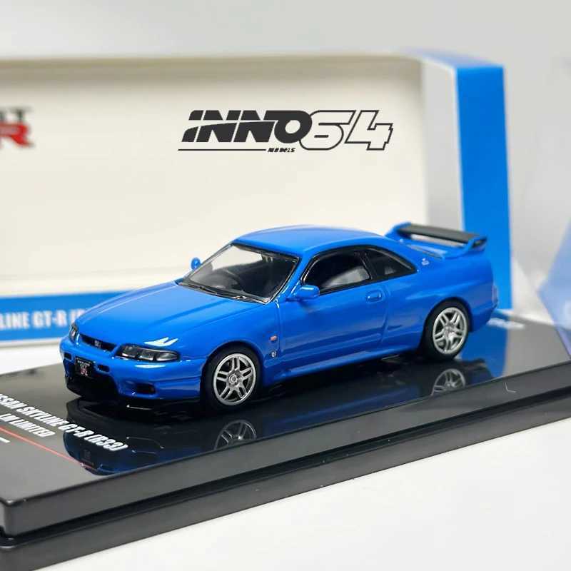 Diecast Model Cars INNO 1 64 SKYLINE GTR R33 LM LIMITED Blue alloy car model decoration T240513