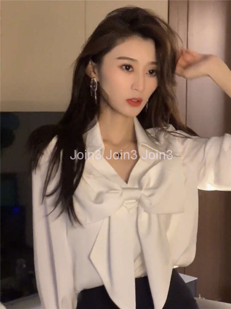 New design womens turn down long sleeve bow patched blouse OL shirt tops SMLXL