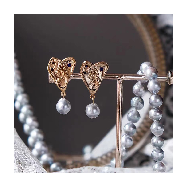 natural freshwater pearl love heart ear studs high fashion jewelry earring for women