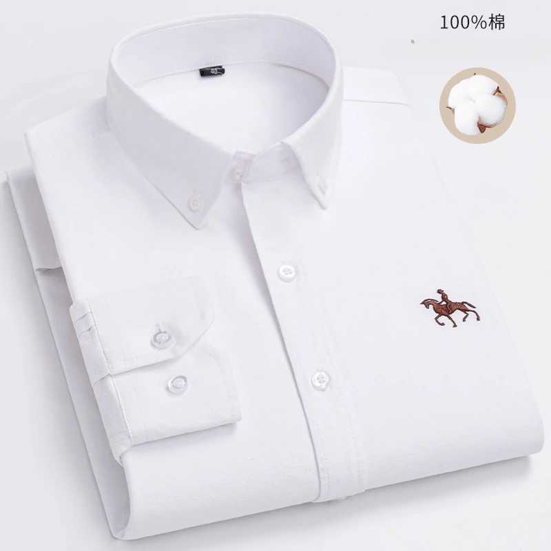Men's Dress Shirts Large Size Mens Long Slve Shirt 100% Pure Cotton Business Leisure Pure Cotton Oxford Spun Shirt Mens Y240514