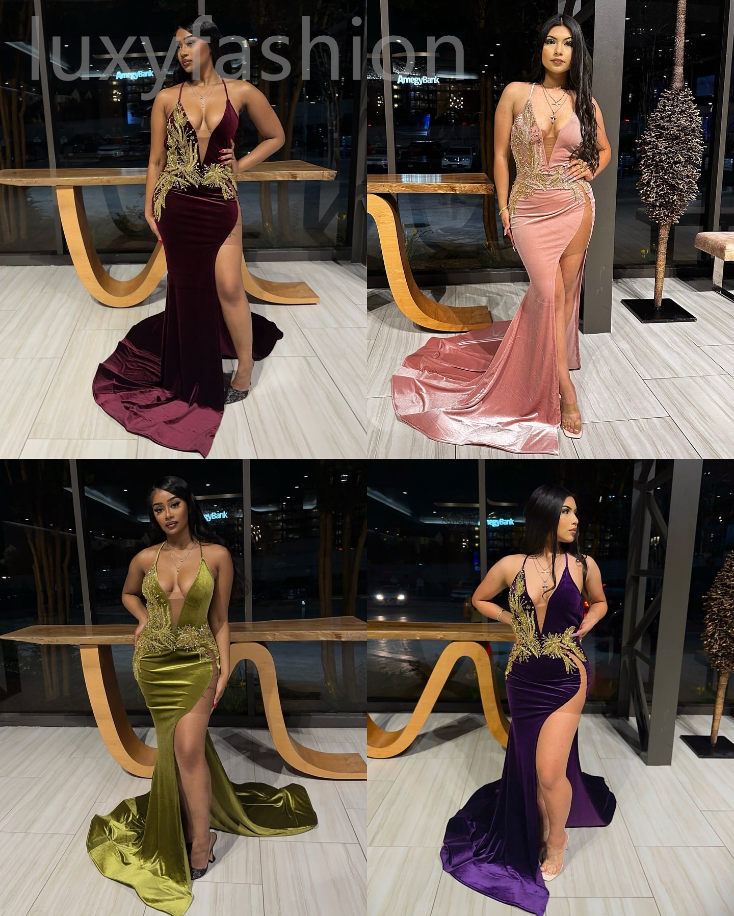 Aso Ebi 2024 Burgundy Lace Mermaid Prom Dresses Beaded Backless Velvet Evening Party Formal Second Reception Birthday Enagement PromDress Gowns LF046