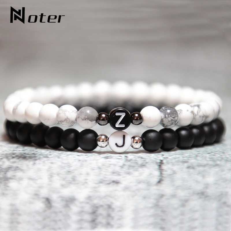 Charm Bracelets Romantic First Name Bracelet For Lovers 6mm Natural Stone Braslet DIY Couple Braclet Letter Brazalete Gift For Boyfriend Joias Y240510