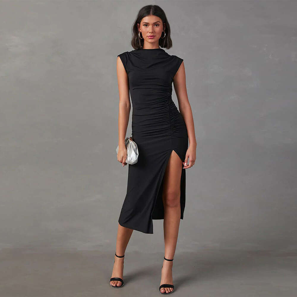 Elegant and sophisticated women's knitted long skirt with a slit, sexy buttocks wrapped skirt, slim fitting dress F51440