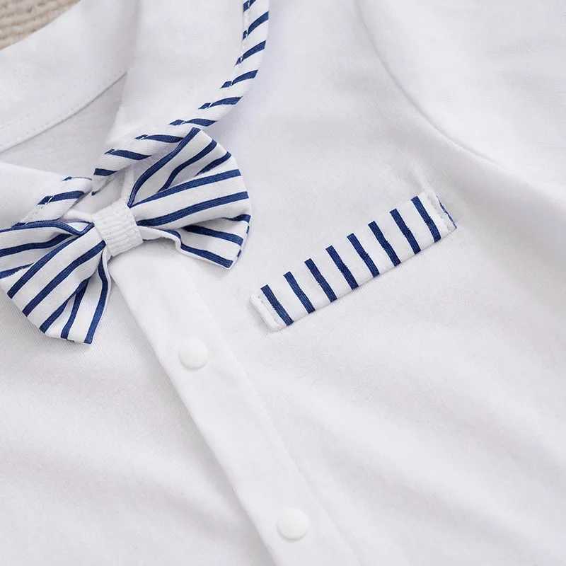 Clothing Sets Newborn Baby Boys Set Casual Fashion Vertical Gentleman Bow Comfortable Cotton White Short Sleeve Set Summer Baby Two Piece Set