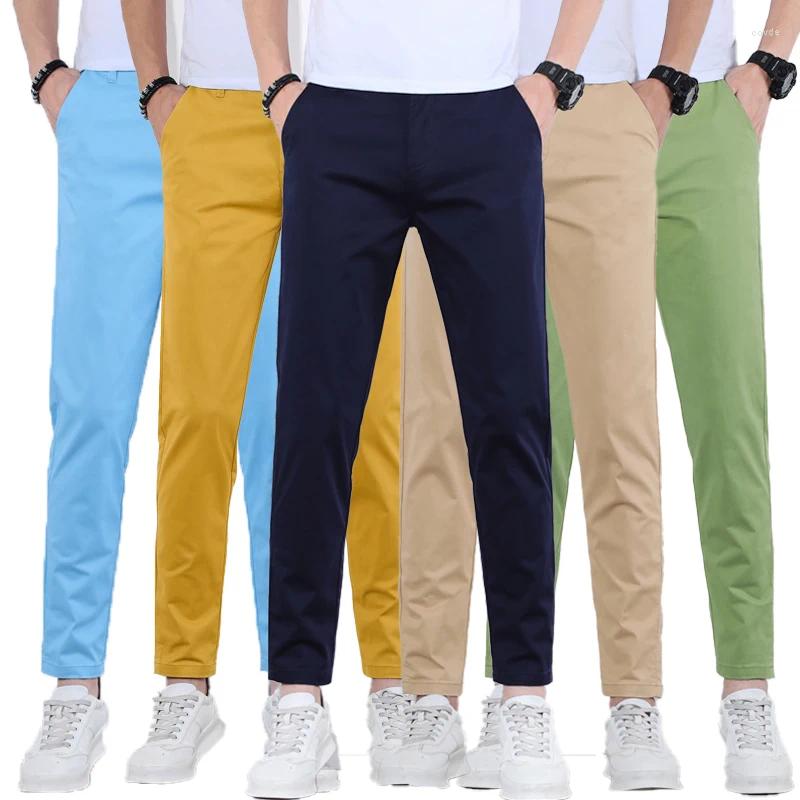 KUBRO Men's 9-Color Cotton Casual Pants Slim Straight Trousers | Elastic Waist Business Apparel For All Seasons