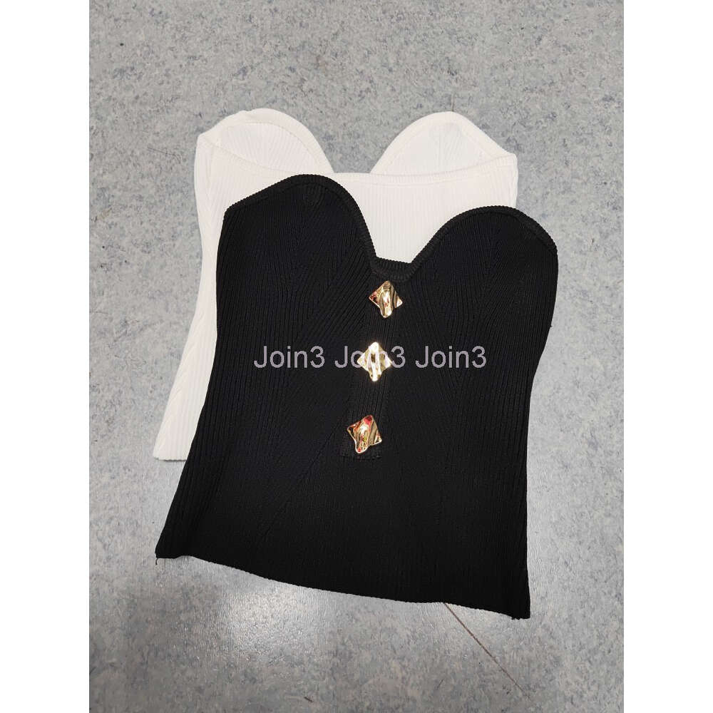 Womens tube top knitted gold buttons patchwork bodycon sexy slim waist tanks camis SMLXL