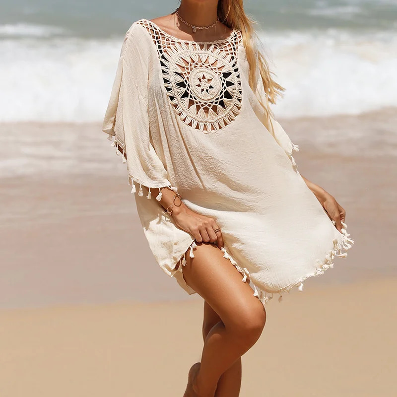 CROCHET BIKINIWomens Sexy Swimsuit Cover Up Dress Summer Bathing Suit Beachwear Shirt Coverups for Women 240508